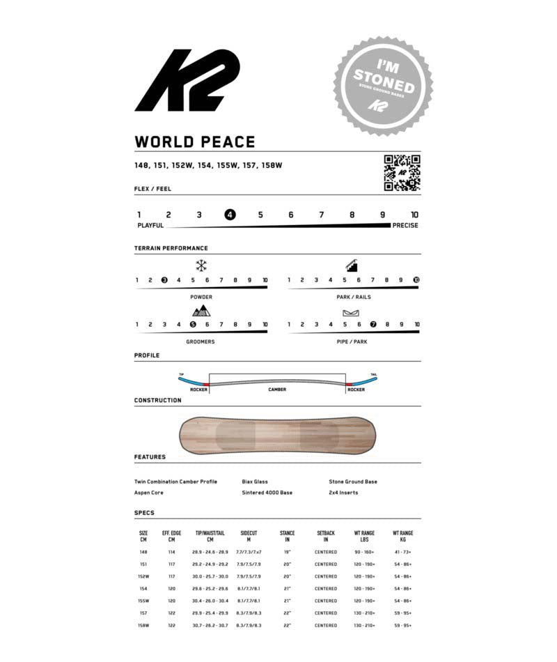 WorldPeace- Beige, red, white, black, and purple multicolored snowboard on a white background