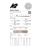 WorldPeace- Beige, red, white, black, and purple multicolored snowboard on a white background