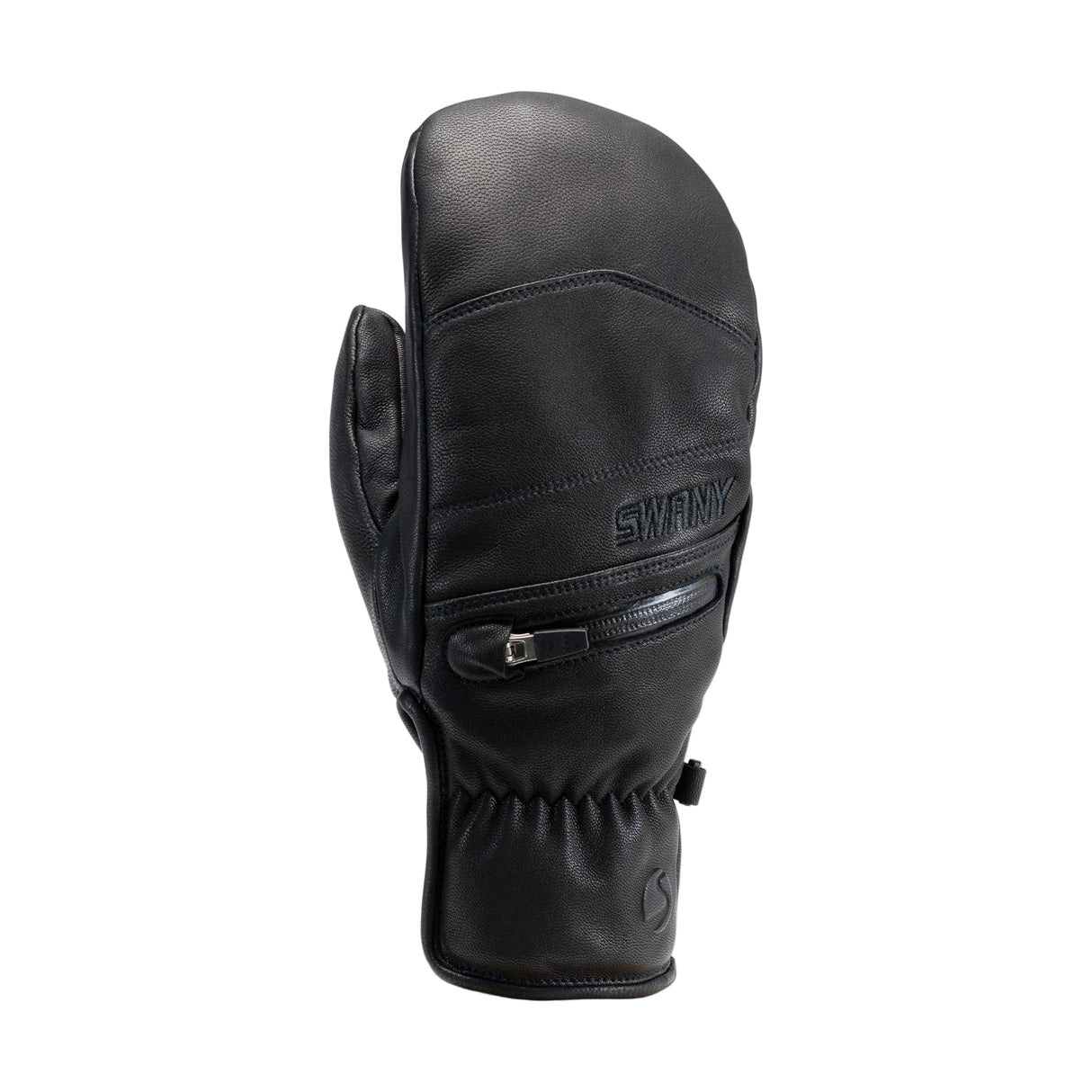 X-CellUnderMitt-Black leather mitt with a brand logo on a white background