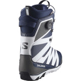 XApproachLaceSjBOA- Blue, white, and black lace snowboard boot with a boa on the right side on a white background