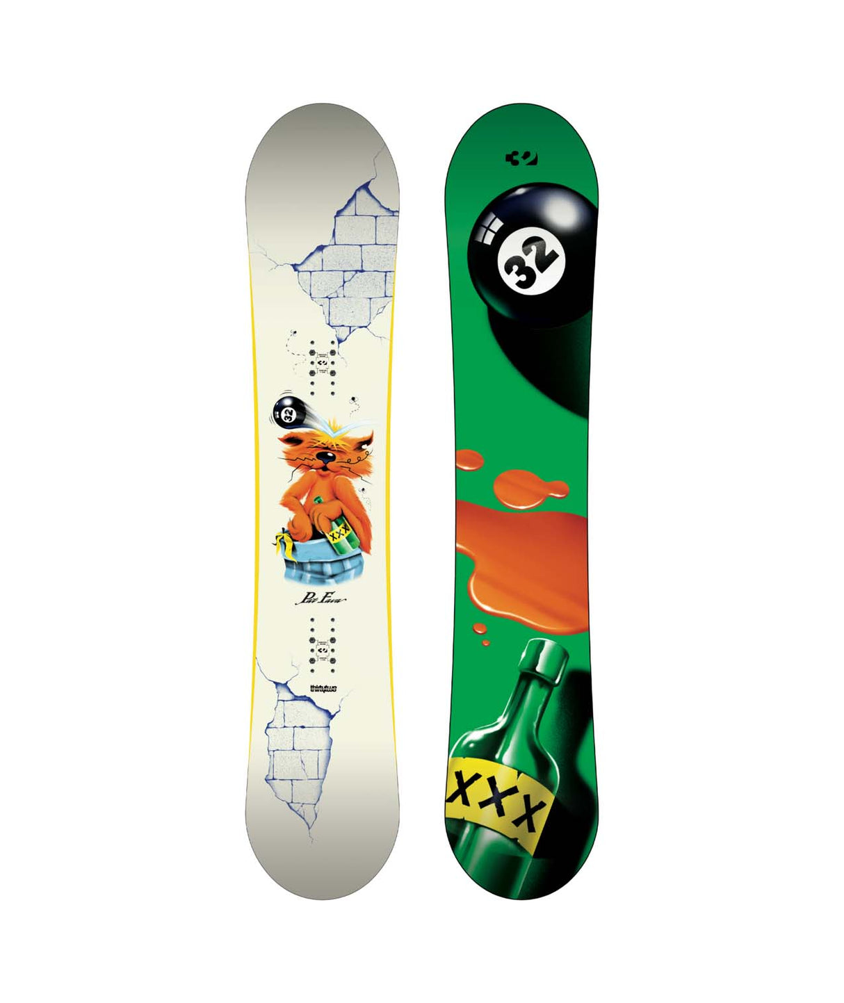 XXXFavaPro- Two views of a snowboard with colorful designs on a white background