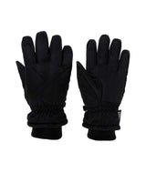 XpressIIGlove-A pair of black winter gloves shown from the back, featuring quilted stitching and elasticized cuffs, set against a plain white background.