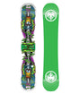 YUTES- Multicolored snowboard with a green base on a white background