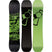 YouthBridageMini- Two views of a  snowboard deck with different designs on a white background