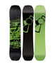 YouthBridageMini- Two views of a  snowboard deck with different designs on a white background