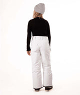 YouthGirlsRavishPant-Person wearing a black top, white pants, and gray beanie on a white background