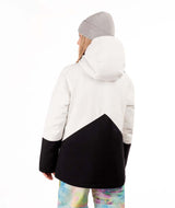 YouthLyricIIJacket-Child wearing a white and black jacket with colorful pants on a white background