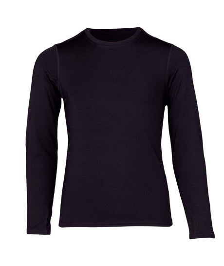 YouthPerformanceStretchCrew-Black long sleeve on a white background
