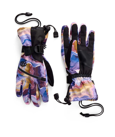 YouthUnisexHeatInsulatedGlove-Pair of colorful gloves with black straps on a white background