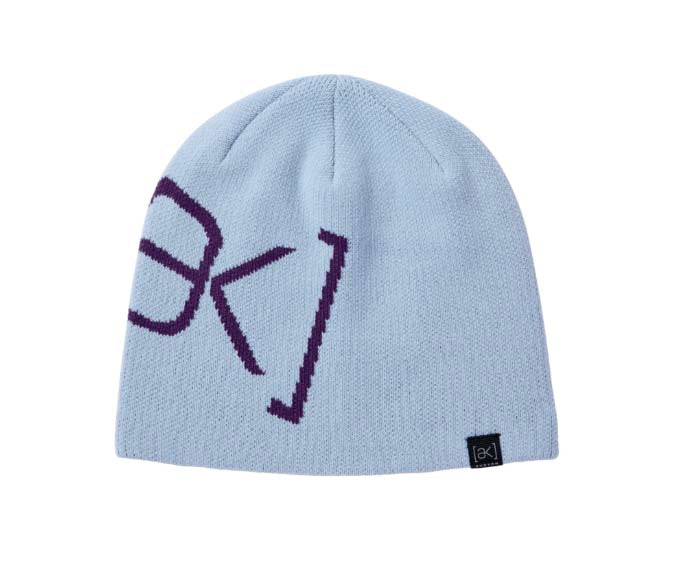 ak_LogoBeanie-Light blue beanie with purple [ak] symbol on a white background