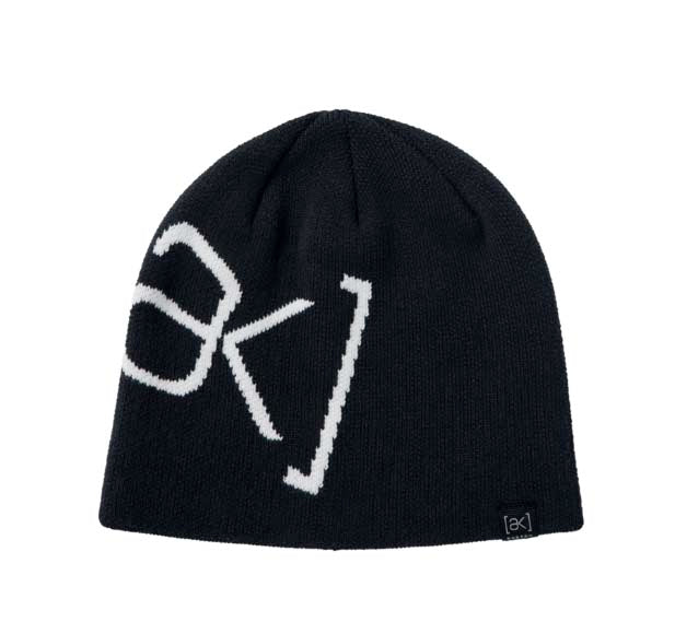 ak_LogoBeanie-Black beanie with white logo on a white background