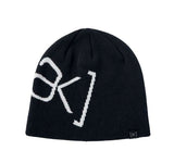 ak_LogoBeanie-Black beanie with white logo on a white background