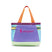 allpa-30l-gear-hauler-A colorful Cotopaxi tote bag with a purple front panel, light blue sides, a mint green bottom, and orange handles, shown on a white background.