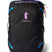 allpa-35l-travel-pack-A black Cotopaxi backpack with a pink llama logo on the front, accented with bright blue, purple, and multicolor zipper details, shown on a white background.