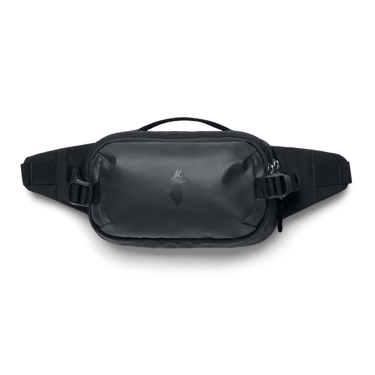 allpa-x-1-5l-hip-pack- Black waist bag with a brand logo on a white background