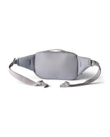 allpa-x-1-5l-hip-pack- A light gray waist bag with a mint green zipper, orange trim, and a white compact brand logo on the front, shown against a plain white background.