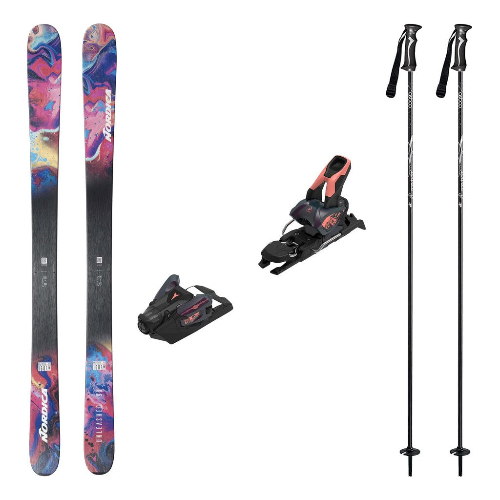 Nordica Unleashed 90 Mens Skis 2027 with Strive 12 Bindings Ski Package - Bent Chetler Salmon