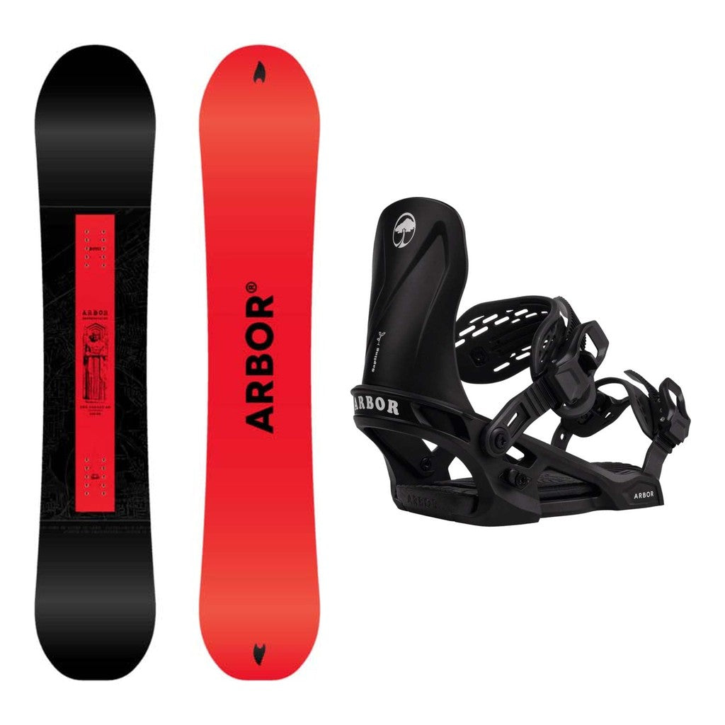 Arbor Red Gerard Am Kids Snowboard 2027 with Sapling Bindings Snowboard Package - Black/White