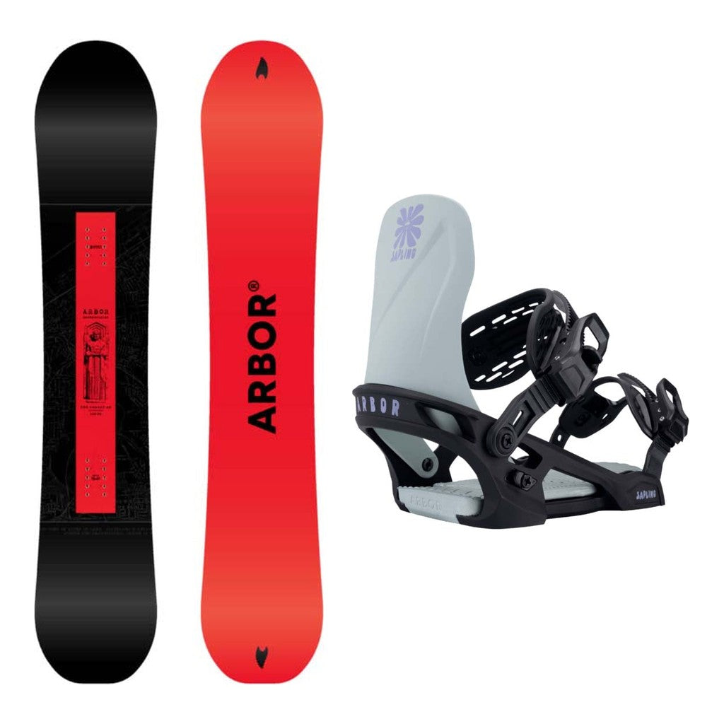 Arbor Red Gerard Am Kids Snowboard 2027 with Sapling Bindings Snowboard Package - Blue/Mint