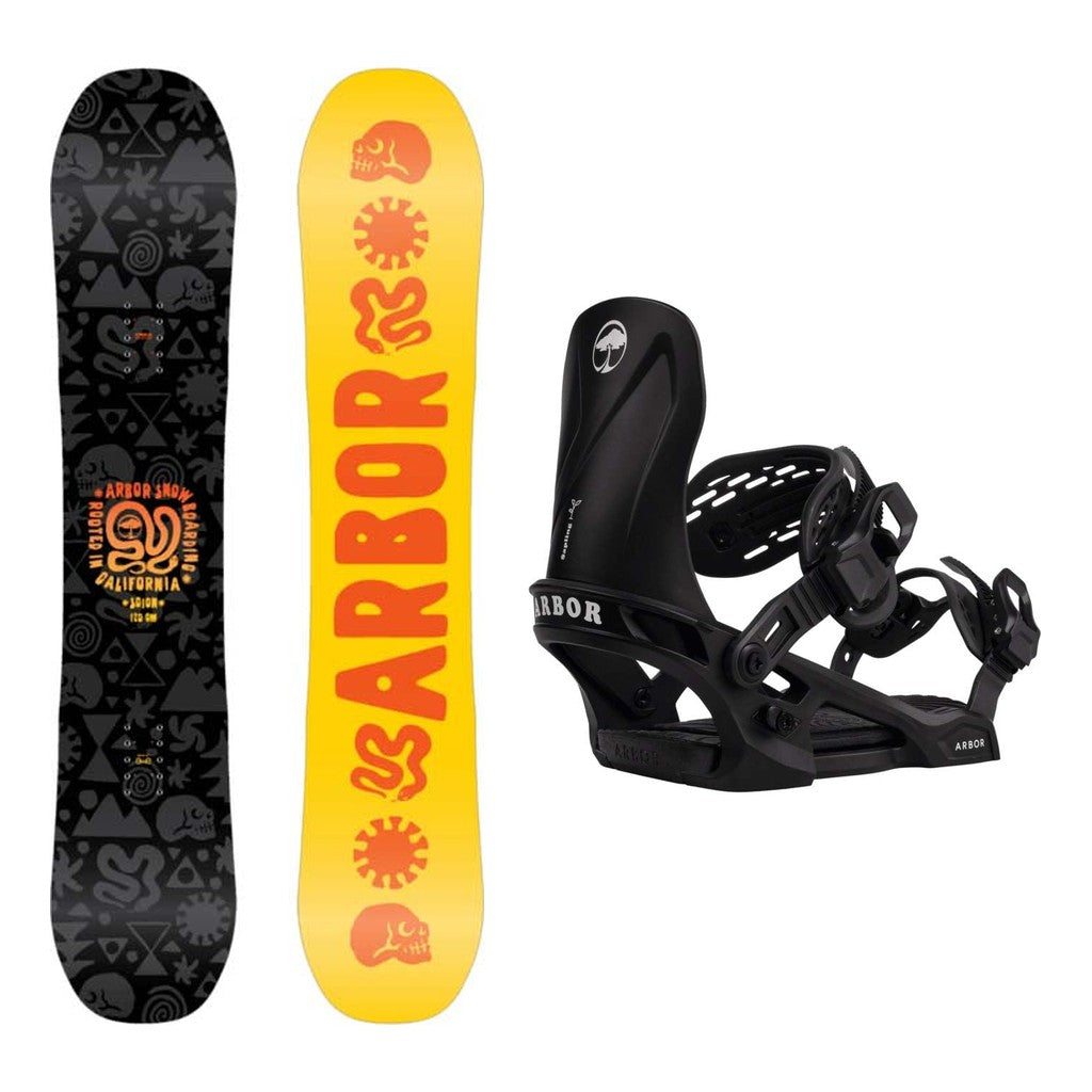Arbor Scion Kids Snowboard 2027 with Sapling Bindings Snowboard Package - Black/White