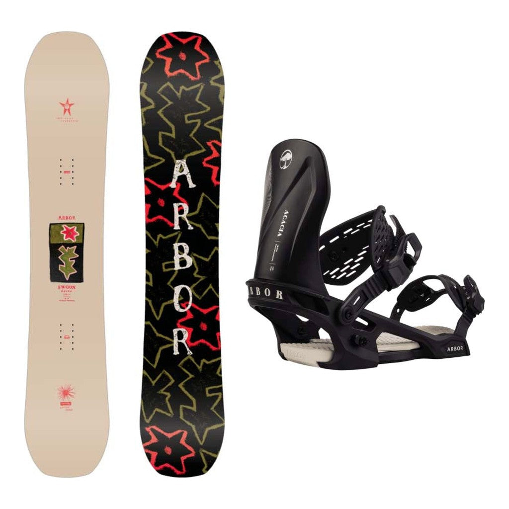 Arbor Swoon Decon Womens Snowboard 2027 with Acacia Bindings Snowboard Package - Black/Marshmallow