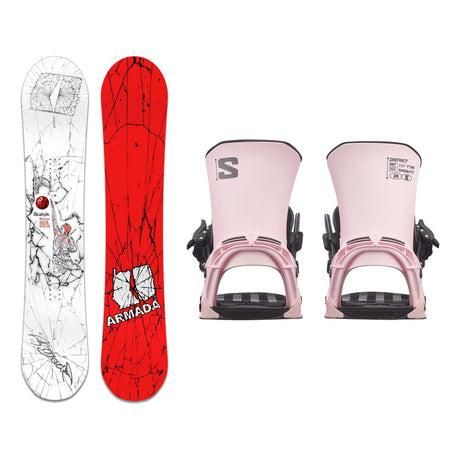 Armada Beatnik Mens Snowboard 2027 with District Bindings Snowboard Package - Icy Pink