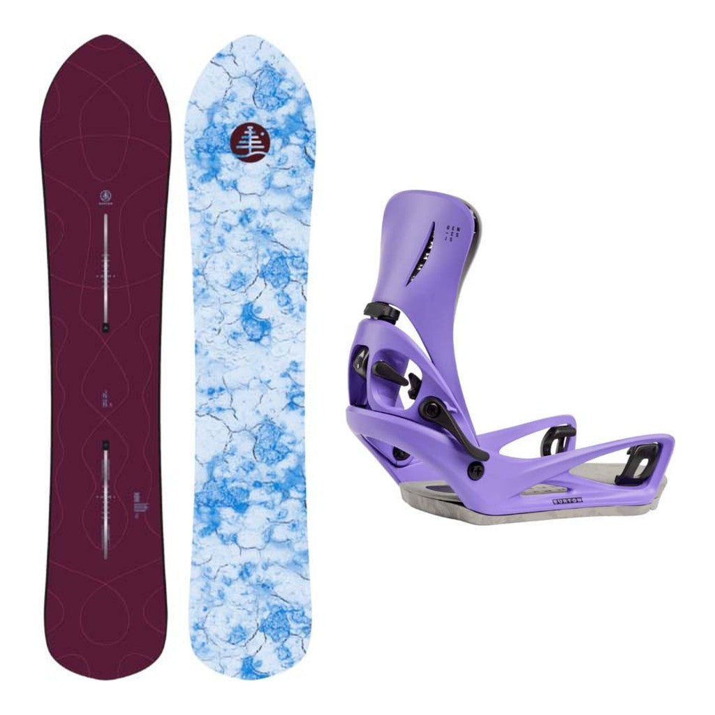 Burton Family Tree Sketch Artist Camber Adult Snowboard with Step On Genesis Re:Flex Bindings Snowboard Package - Purple Voltage