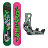 Burton Good Company Camber Adult Snowboard with Step On Re:Flex Bindings Snowboard Package - Gray/Green Voltage
