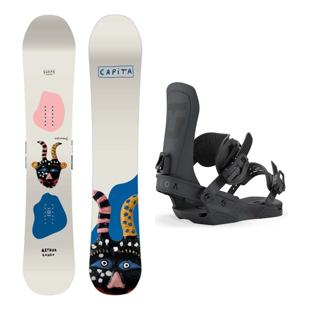 Capita Aeronaut Mens Snowboard 2027 with Force Team Bindings Snowboard Package - Black