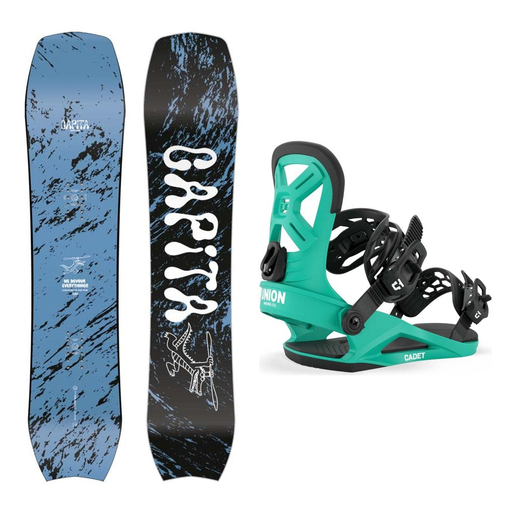 Capita Children of the Pow Kids Snowboard 2027 with Cadet Bindings Snowboard Package - Green