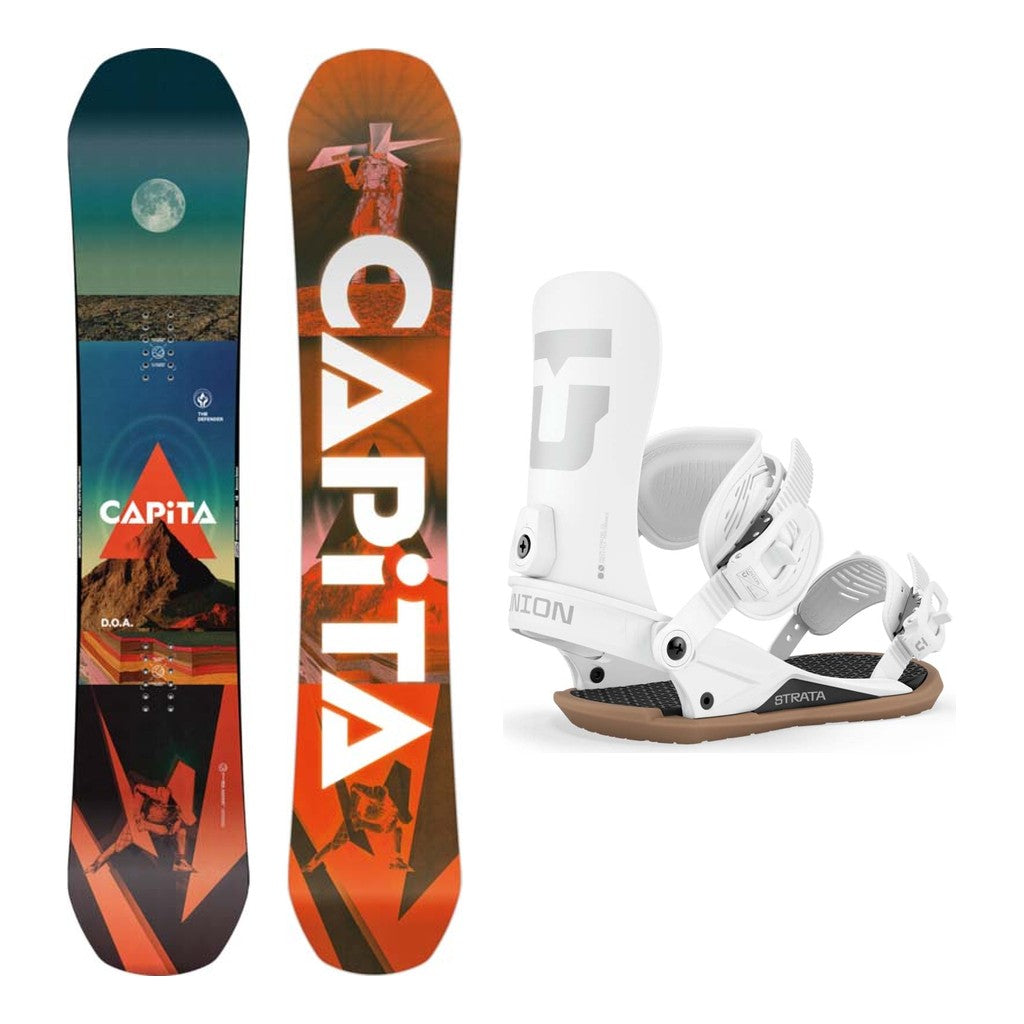 Capita D.O.A. Mens Snowboard 2027 with Strata Bindings Snowboard Package - White