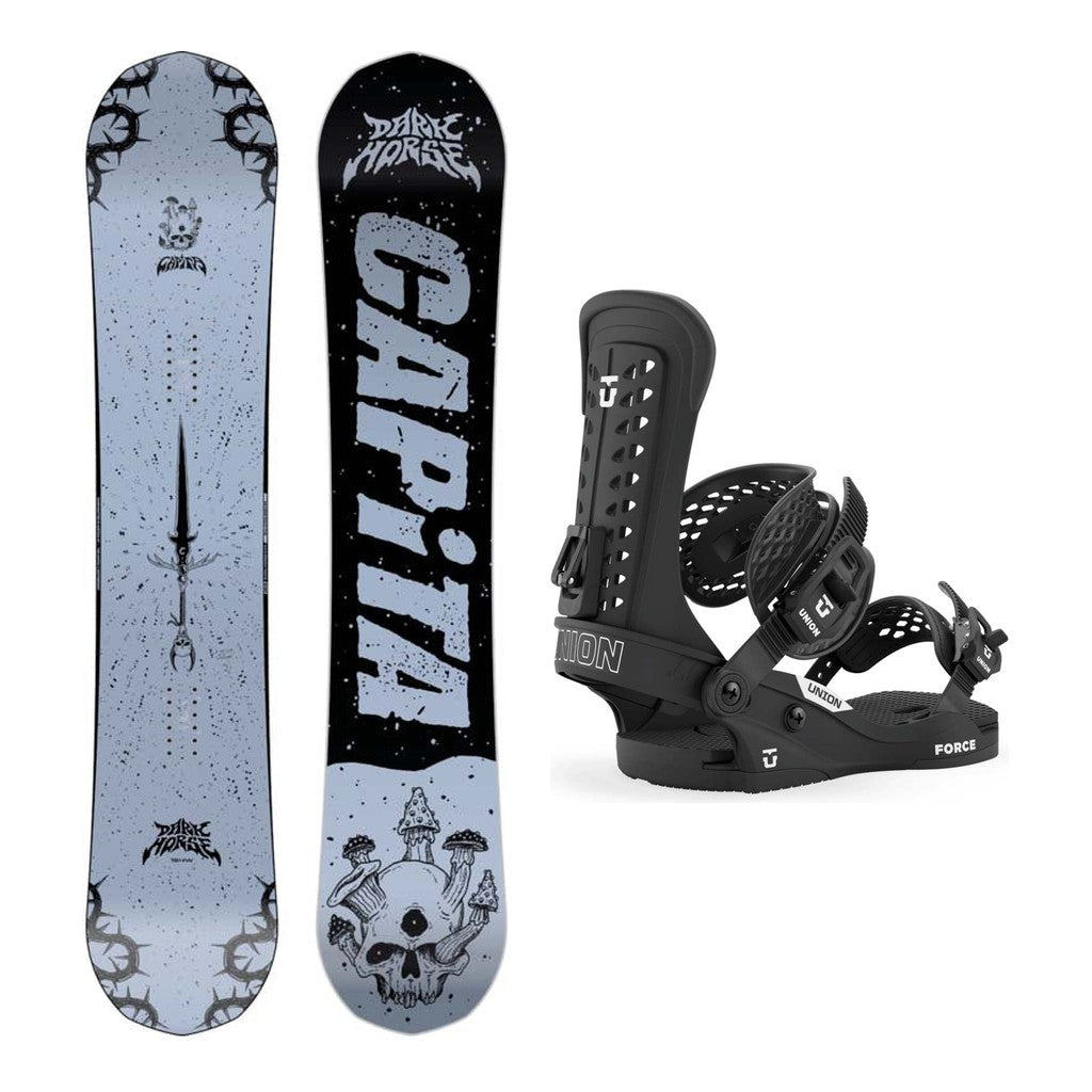Capita Dark Horse Wide Mens Snowboard 2027 with Force Classic Bindings Snowboard Package - Black