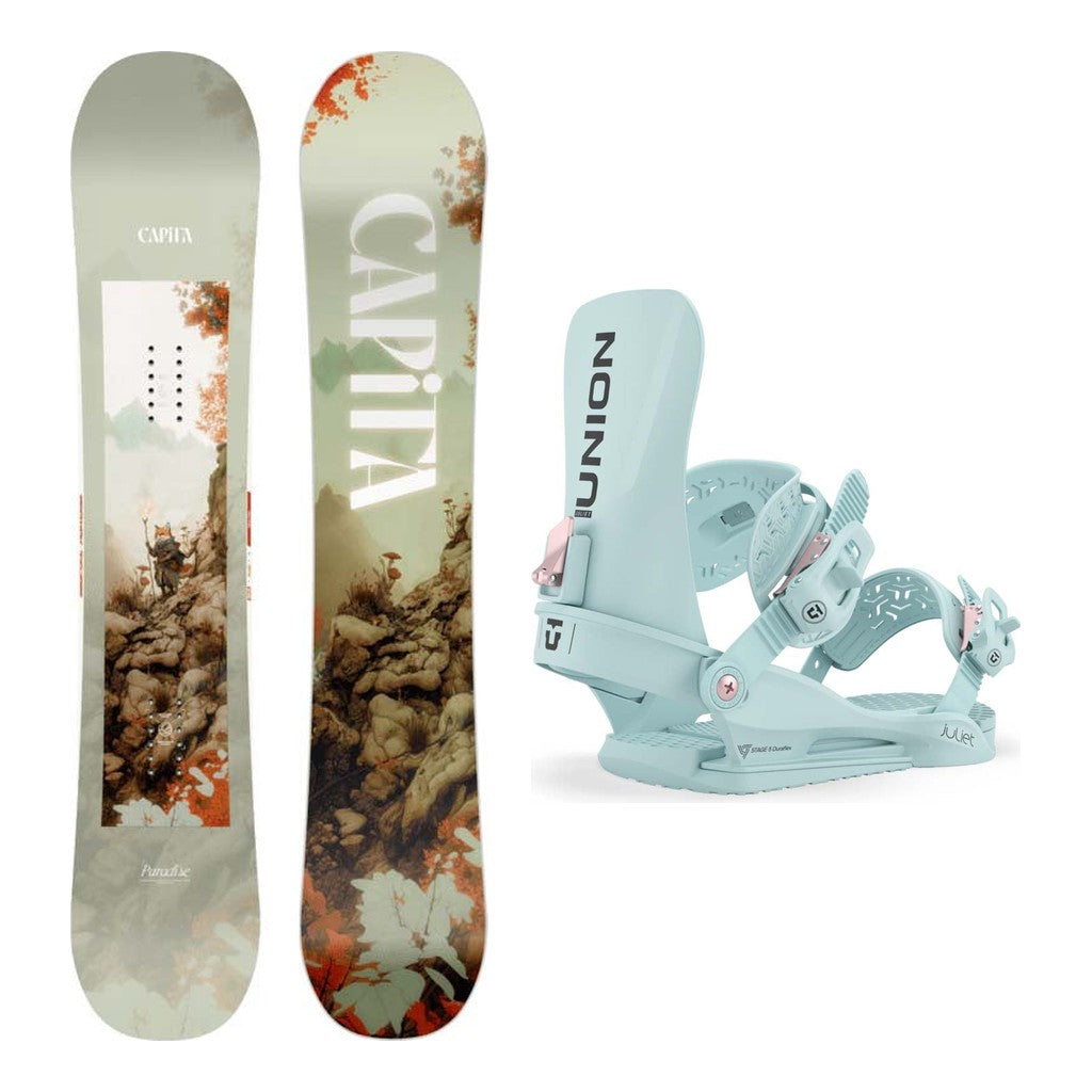 Capita Paradise Womens Snowboard 2027 with Juliet Bindings Snowboard Package - Ice Blue