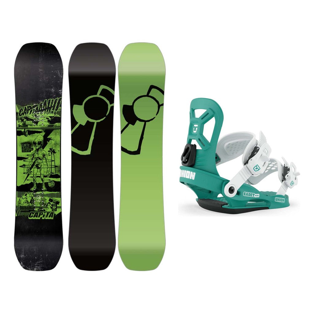 Capita Youth Brigade Mini Kids Snowboard 2027 with Cadet Mini Bindings Snowboard Package - Teal