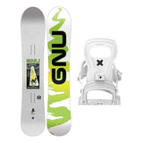GNU Antigravity Mens Snowboard 2027 with Bent Metal Joint Bindings Snowboard Package - White