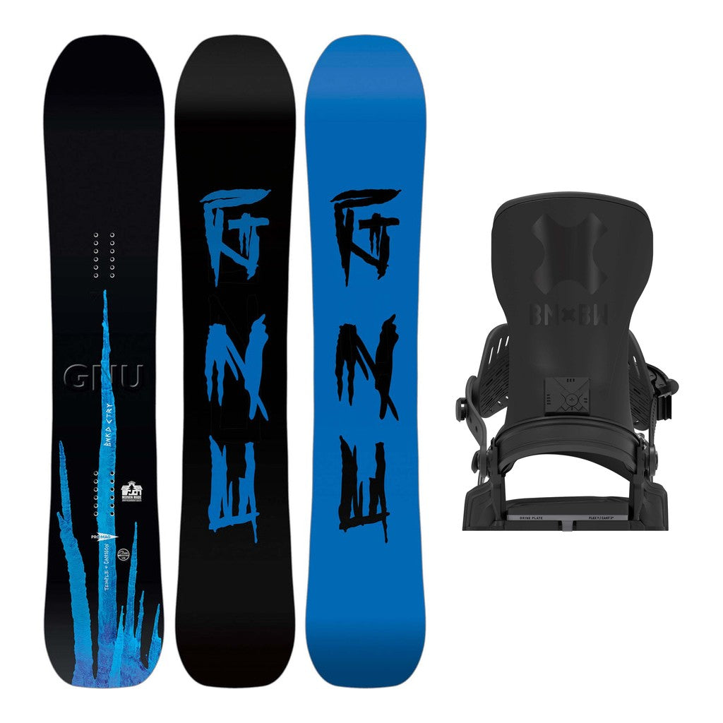 GNU Banked Country Mens Snowboard 2027 with Bent Metal Transfer Pro Bindings Snowboard Package