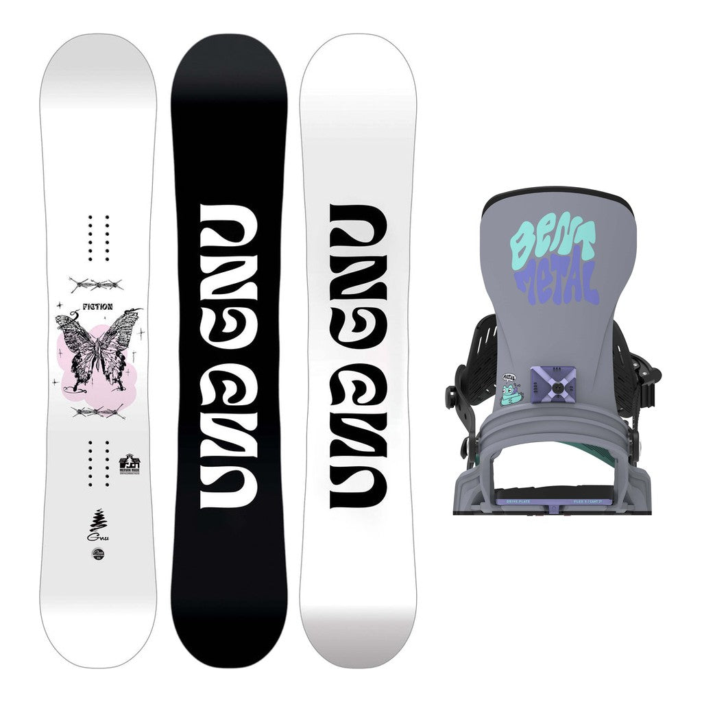 GNU Fiction Womens Snowboard 2027 with Bent Metal Stylist Bindings Snowboard Package - Grey