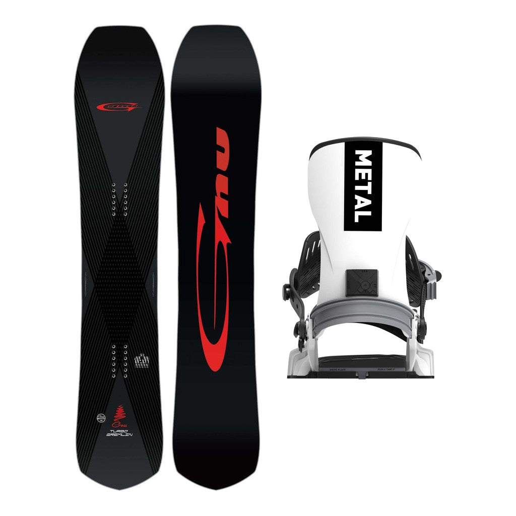 GNU Turbo Gremlin Mens Snowboard 2027 with Bent Metal T-Zero Bindings Snowboard Package - White