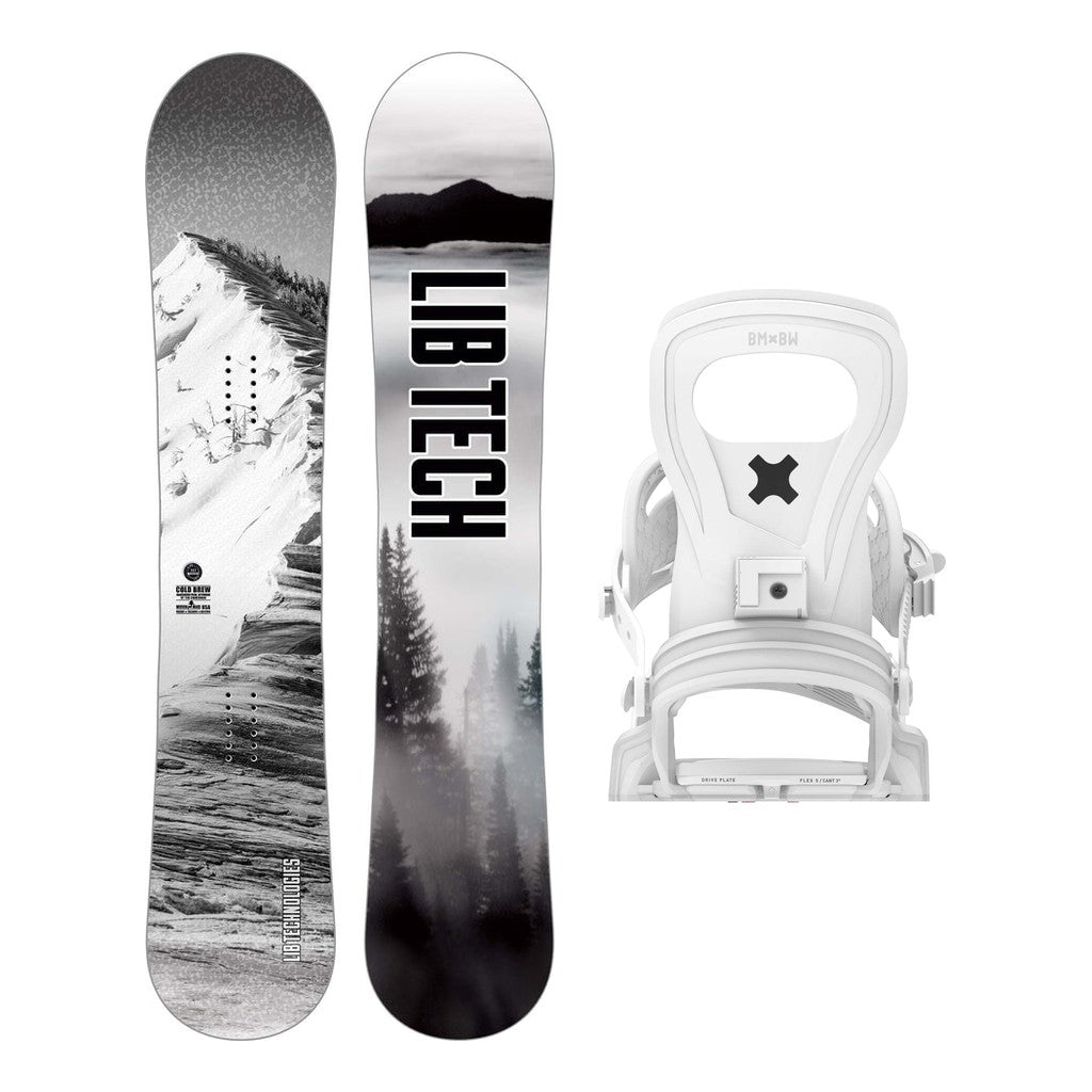 Lib Tech Cold Brew Mens Snowboard 2027 with Bent Metal Joint Bindings Snowboard Package - White