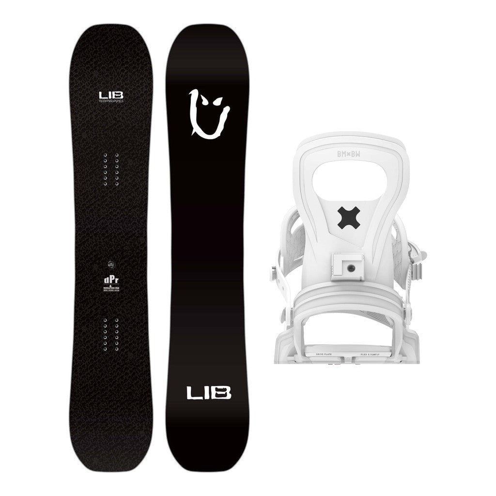 Lib Tech DPR Mens Snowboard 2027 with Bent Metal Joint Bindings Snowboard Package - White