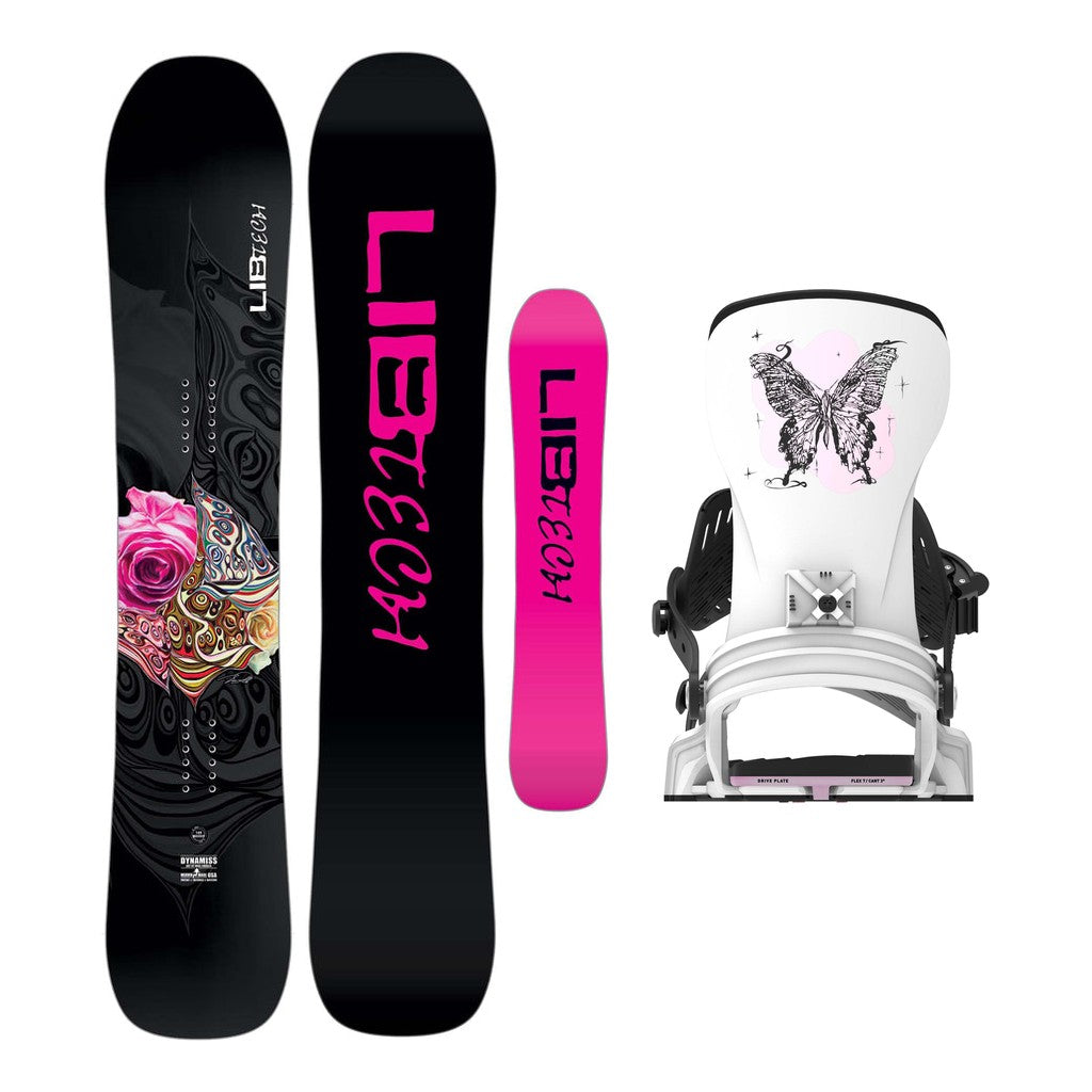 Lib Tech Dynamiss Womens Snowboard 2027 with Bent Metal Stylist Bindings Snowboard Package - White