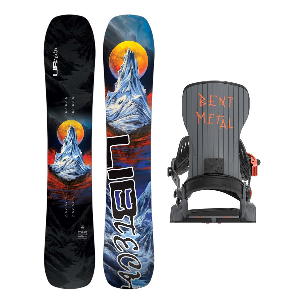 Lib Tech Dynamo Mens Snowboard 2027 with Bent Metal T-Zero Bindings Snowboard Package - Black