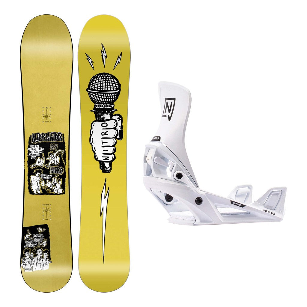 Nitro Alternator Mens Snowboard 2027 with Step-On Bindings Snowboard Package - White