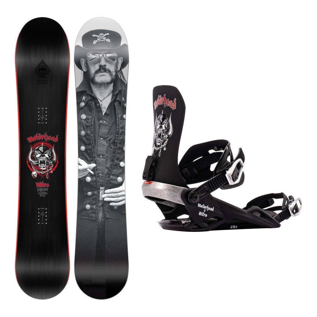 Nitro Phase X Motorhead Mens Snowboard 2027 with One x Motorhead Bindings Snowboard Package
