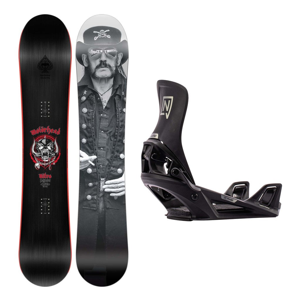 Nitro Phase X Motorhead Mens Snowboard 2027 with Step-On Bindings Snowboard Package - Black