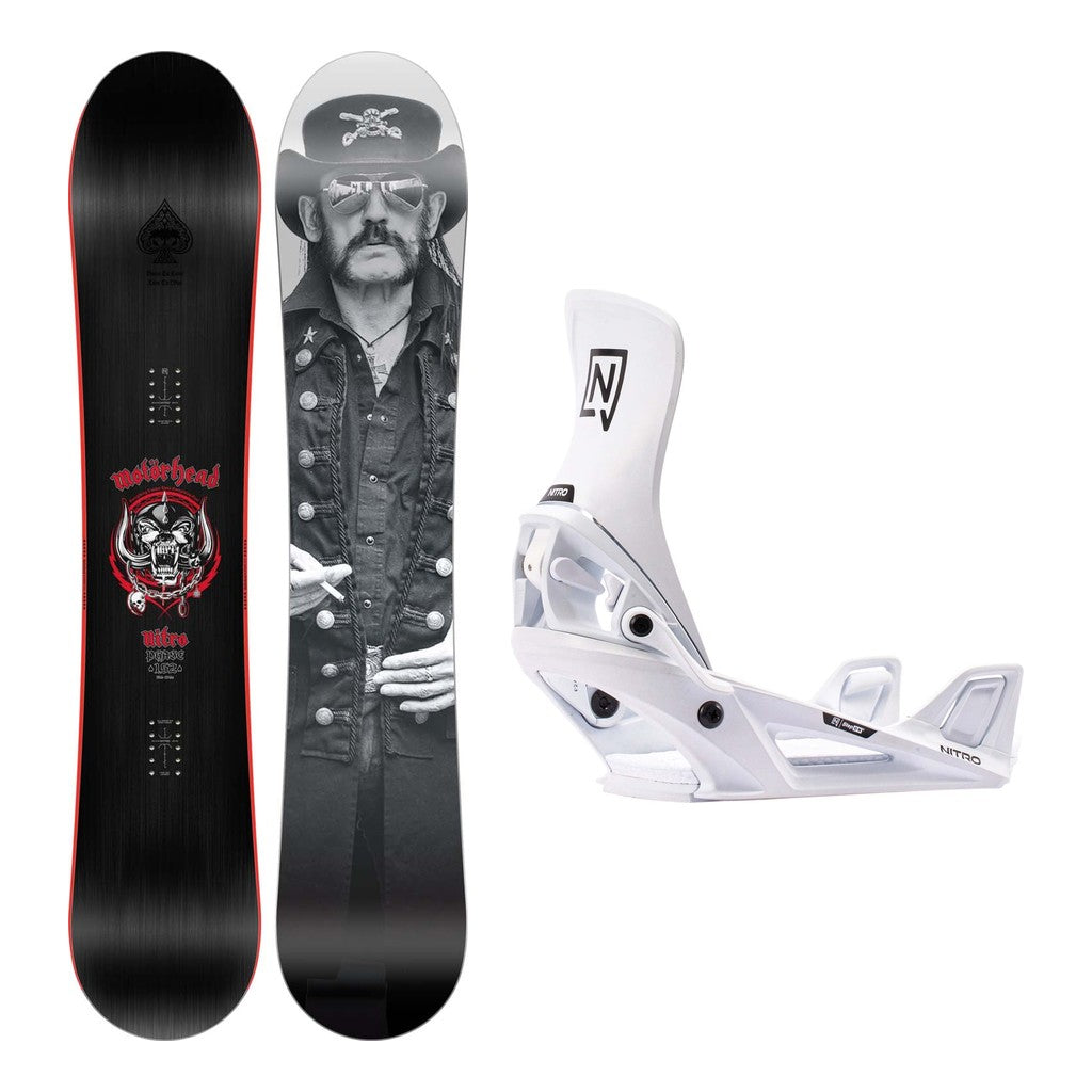 Nitro Phase X Motorhead Mens Snowboard 2027 with Step-On Bindings Snowboard Package - White