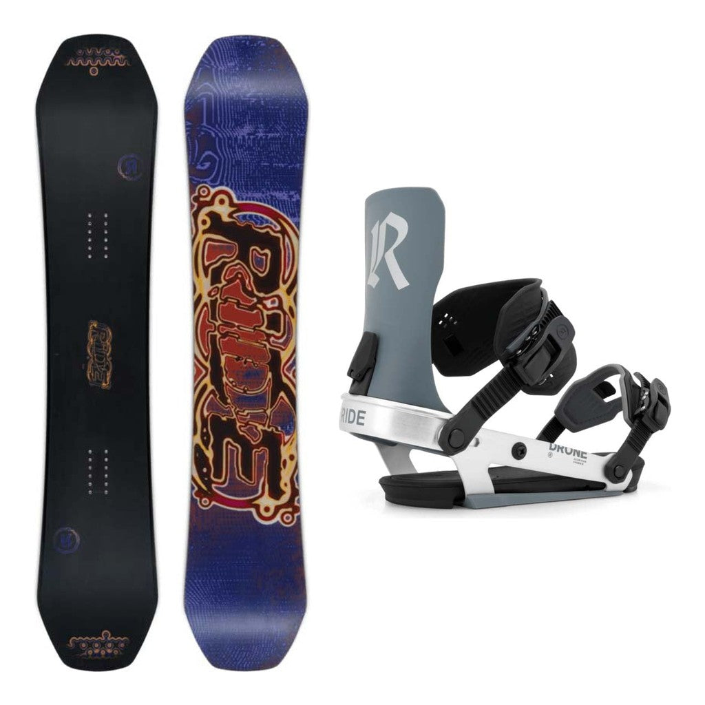 Ride Benchwarmer Adult Snowboard 2027 with Drone Bindings Snowboard Package - Silver