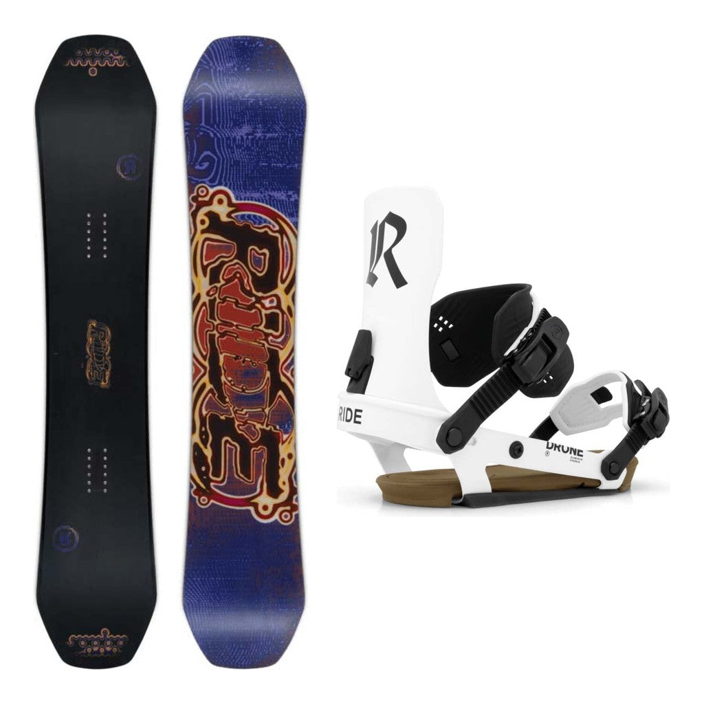 Ride Benchwarmer Adult Snowboard 2027 with Drone Bindings Snowboard Package - White