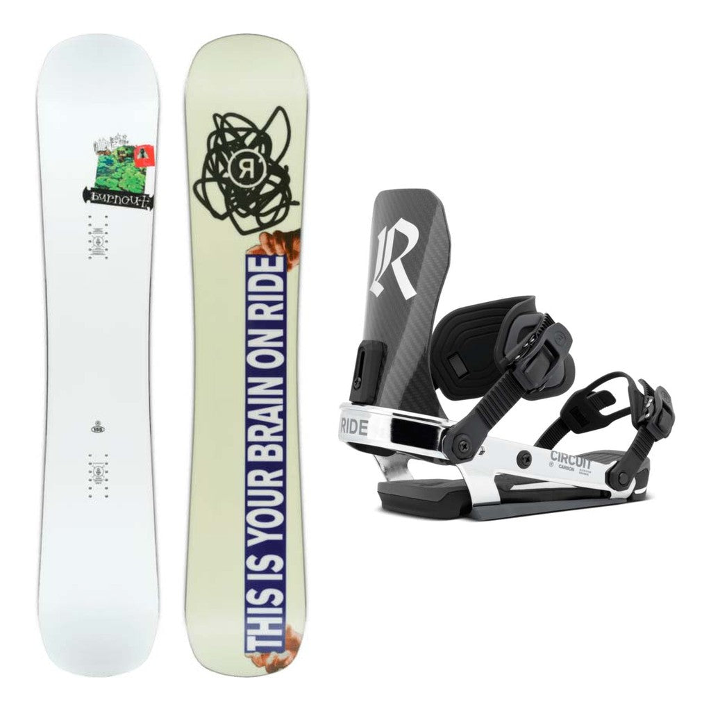 Ride Burnout Mens Snowboard 2027 with Circuit Carbon Bindings Snowboard Package