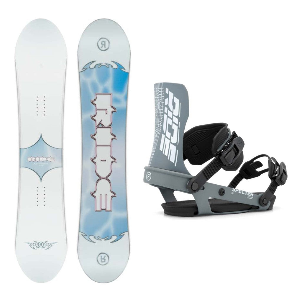Ride Saturday Womens Snowboard 2027 with Specter Bindings Snowboard Package - Grey